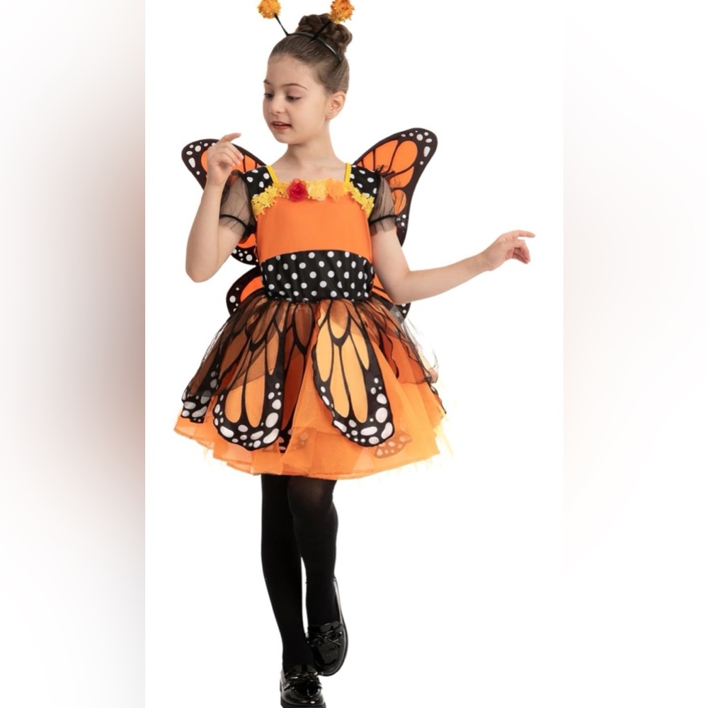 NWT Spooktacular Creations Girls Butterfly Costume, Butterfly Outfit w/Wings, L